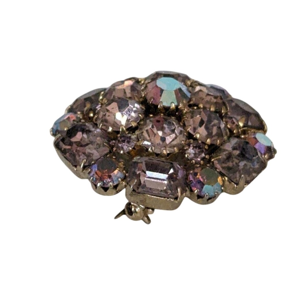 vintage Weiss brooch pin pink tones aurora borealis mound 1.5" statemen